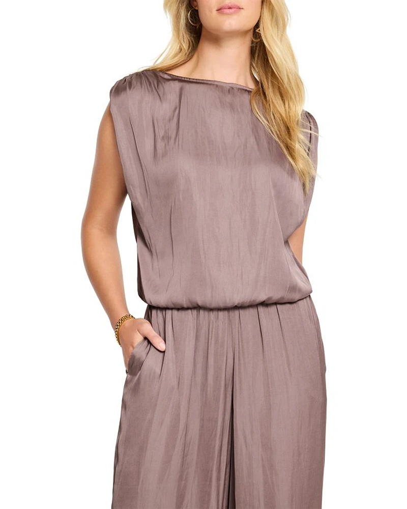 Glossy Sheen Ruched Shoulder Top