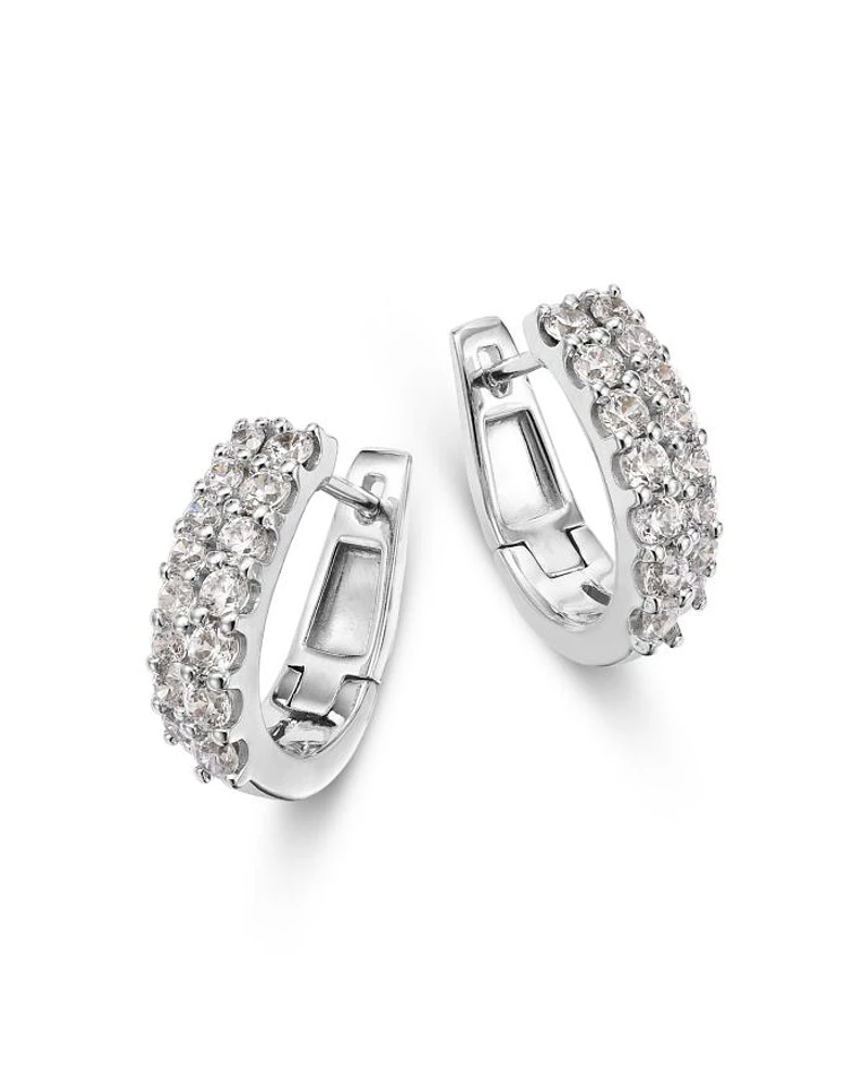 Diamond Double Huggie Hoop Earrings in 14K White Gold, 1.0 tcw