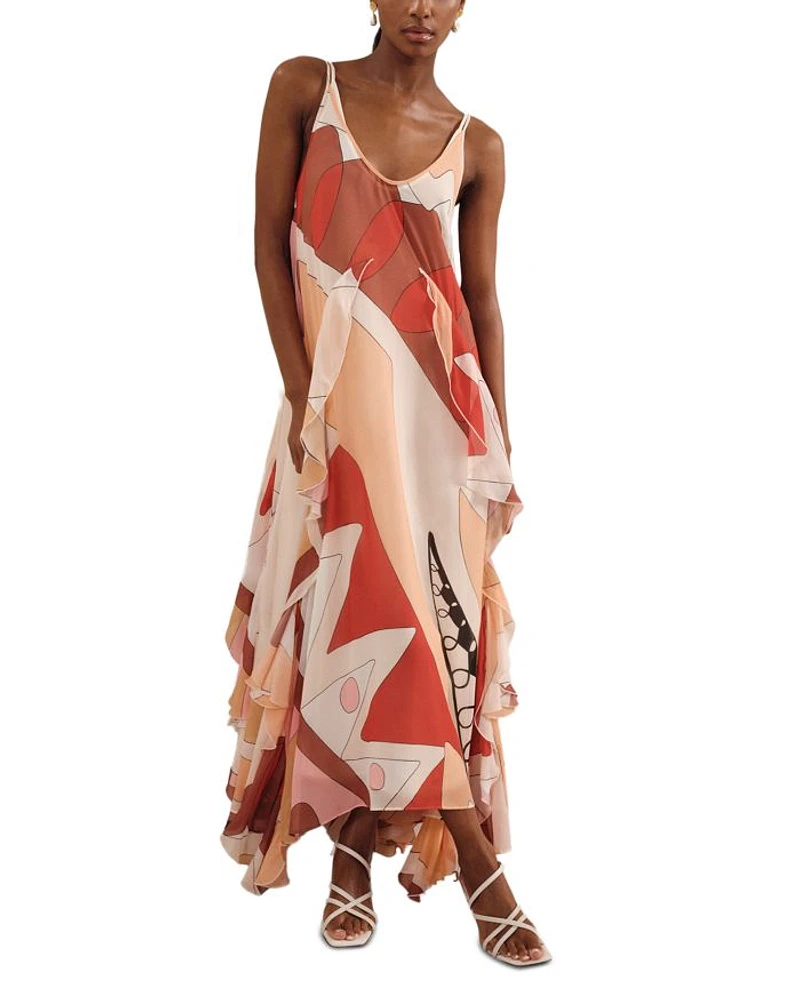 Sasha Printed Ruffle Trim Dress