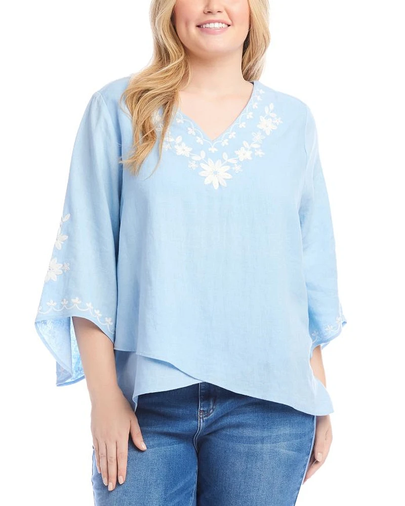 Bracelet Sleeve Embroidered Asymmetric Top