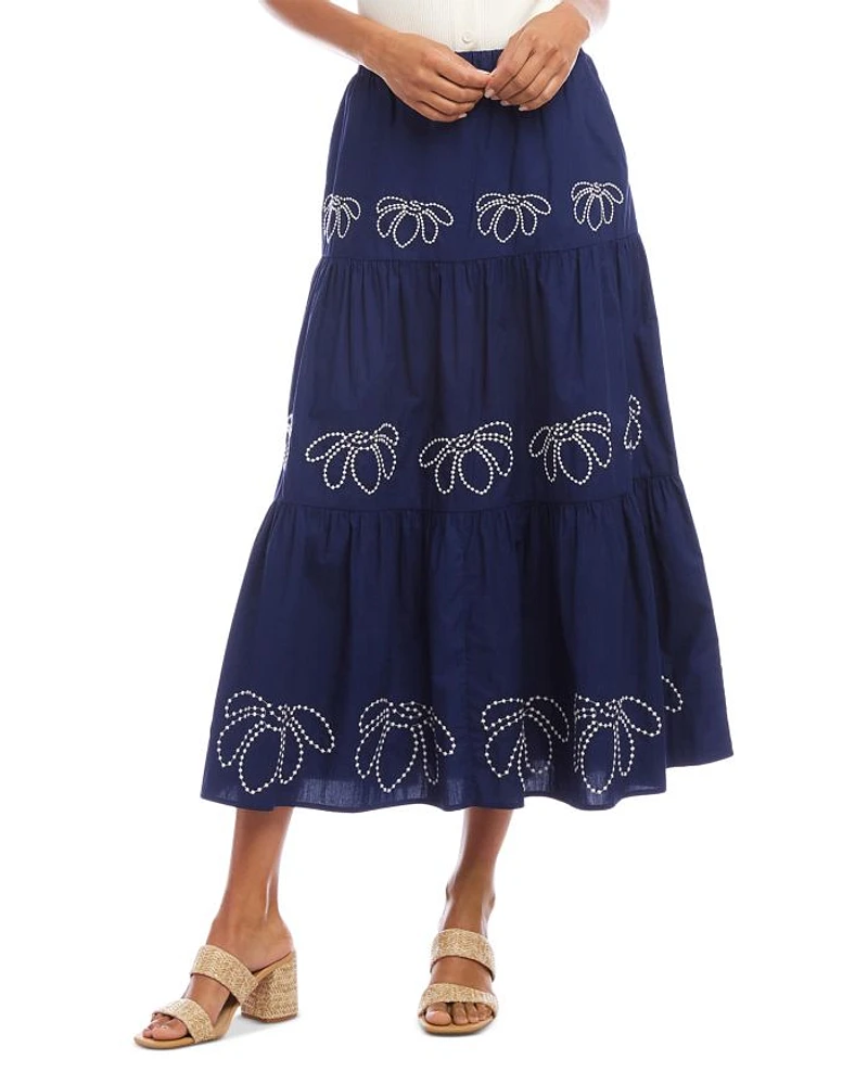 Embroidered Tiered Midi Skirt