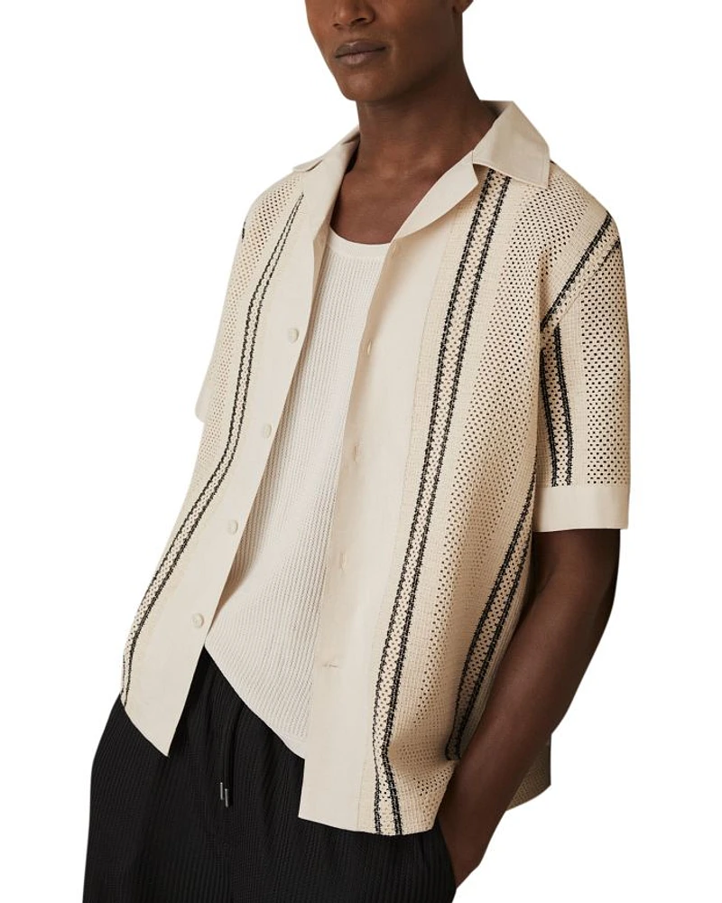 Striped Crochet Short Sleeve Camp Shirt
