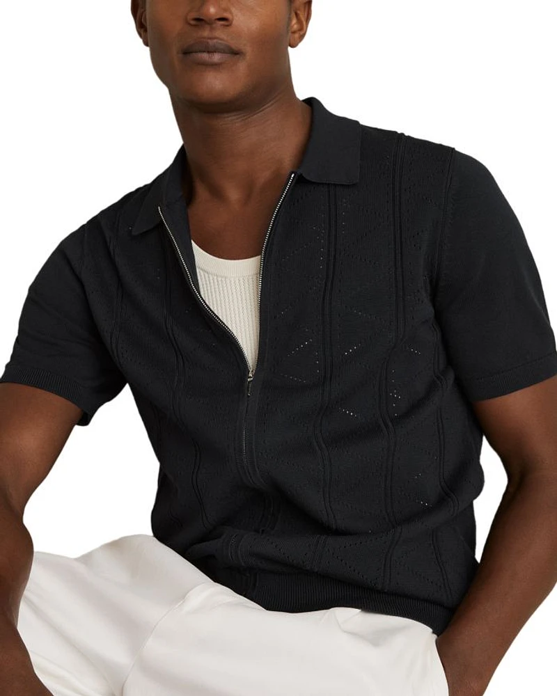 Pointelle Zip Front Shirt