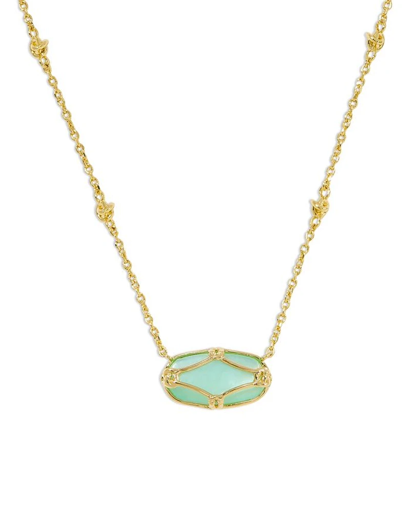Elisa Lattice Framed Mother Of Pearl Pendant Necklace 14K Gold Plated, 19"