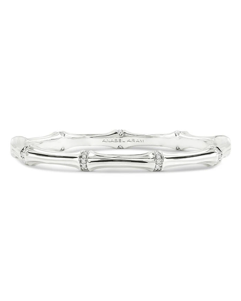 Pavé Bamboo Bangle Bracelet in Sterling Silver