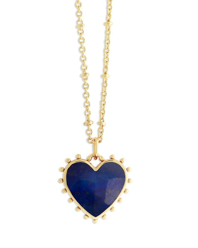 Heart Stone 18K Yellow Gold Plated Necklace, 19"L