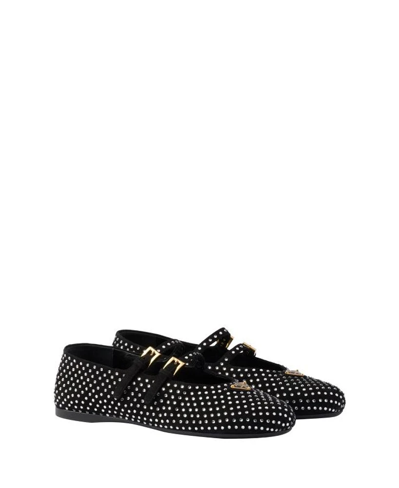 Women's Suede Ballerinas with Crystals