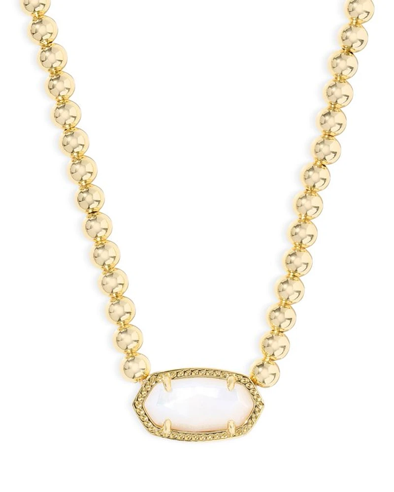 Elisa Gold Ivory Mother of Pearl Beaded Necklace, 14.5"-18.5"