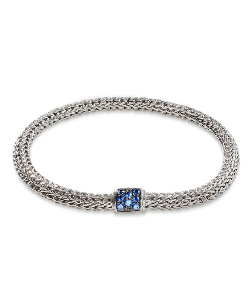 Classic Chain Sterling Silver Lava Bracelet with Blue Sapphire