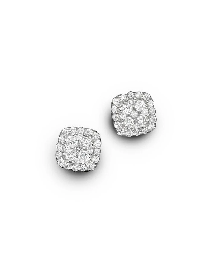Diamond Cluster Stud Earrings in 14K White Gold, .50 tcw