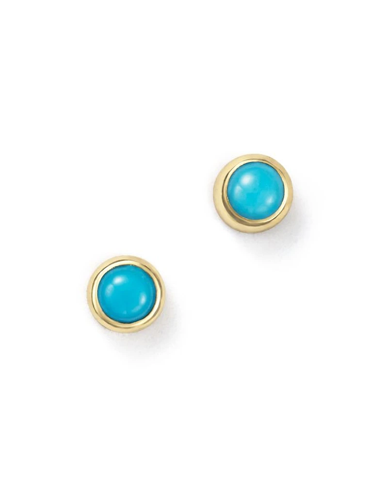 14K Yellow Gold and Bezel Turquoise Stud Earrings