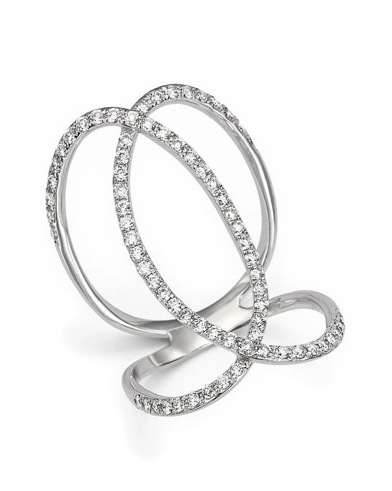 Diamond Crossover Statement Ring in 14K White Gold