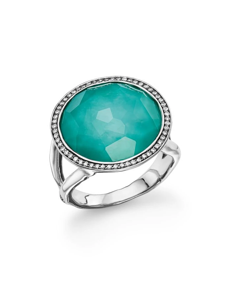Sterling Silver Stella Lollipop Ring in Turquoise Doublet with Diamonds