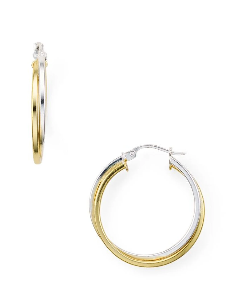 Double Tube Hoop Earrings in 18K Gold-Plated Sterling Silver and Sterling Silver - Exclusive