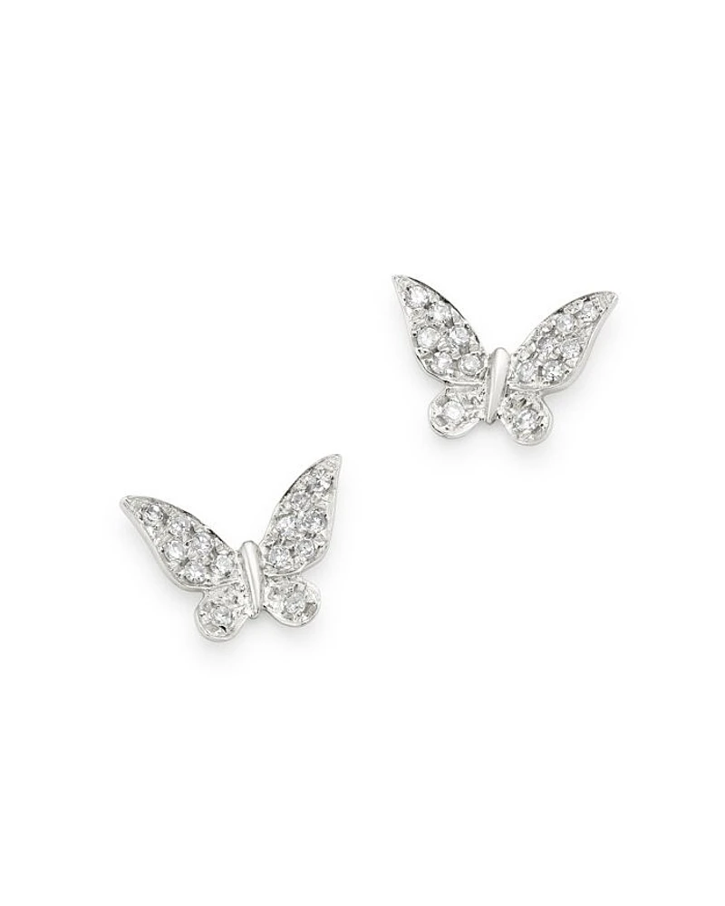 14K White Gold Diamond Butterfly Stud Earrings
