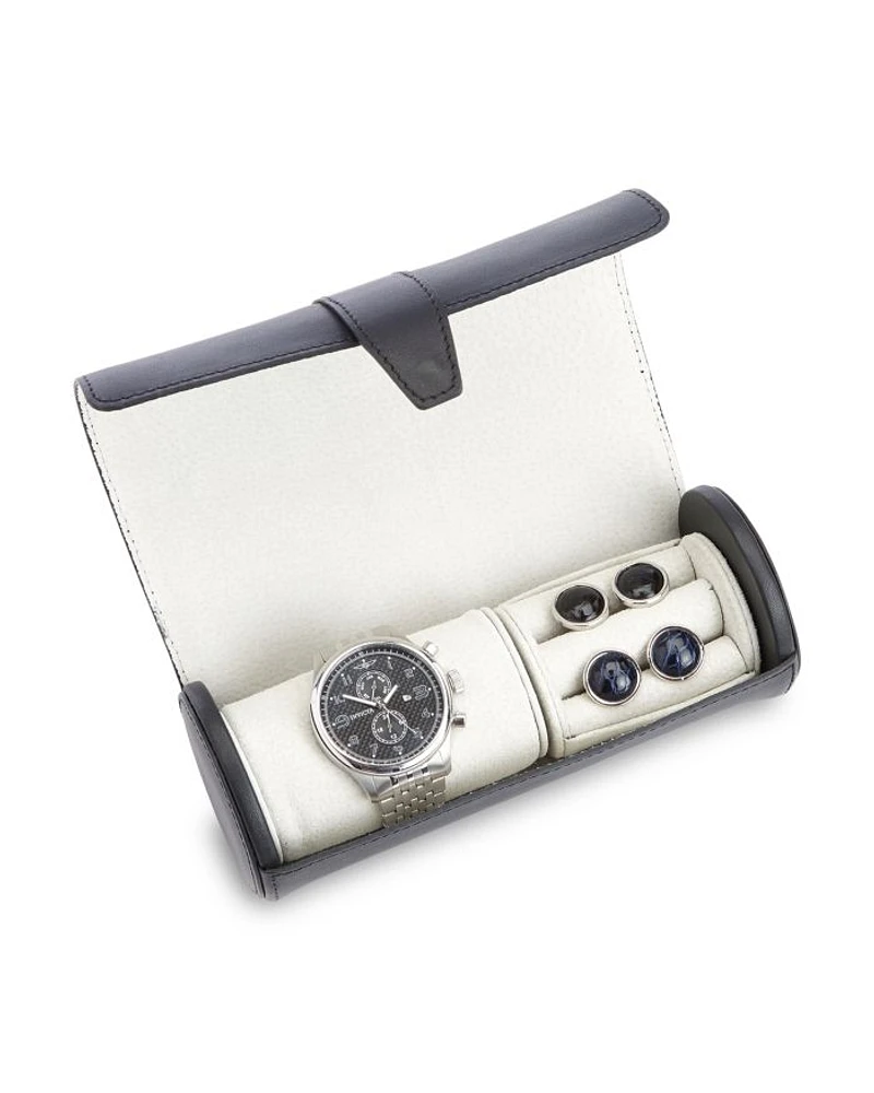 Leather Watch Roll & Cufflink Storage Case