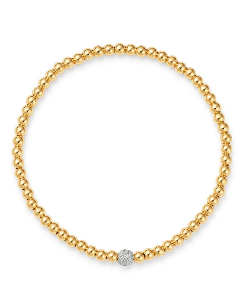14K Yellow Gold Diamond Accent Bead Bracelet
