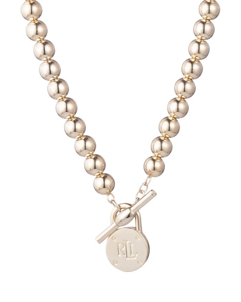 Beaded Logo Pendant Necklace, 17"