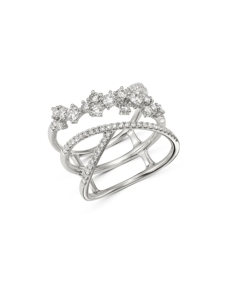 Diamond Scattered Crossover Ring in 14K White Gold, 0.80 tcw