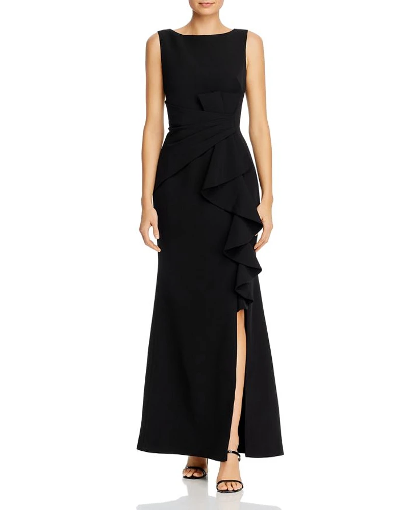 Sleeveless Cascading-Ruffle Gown