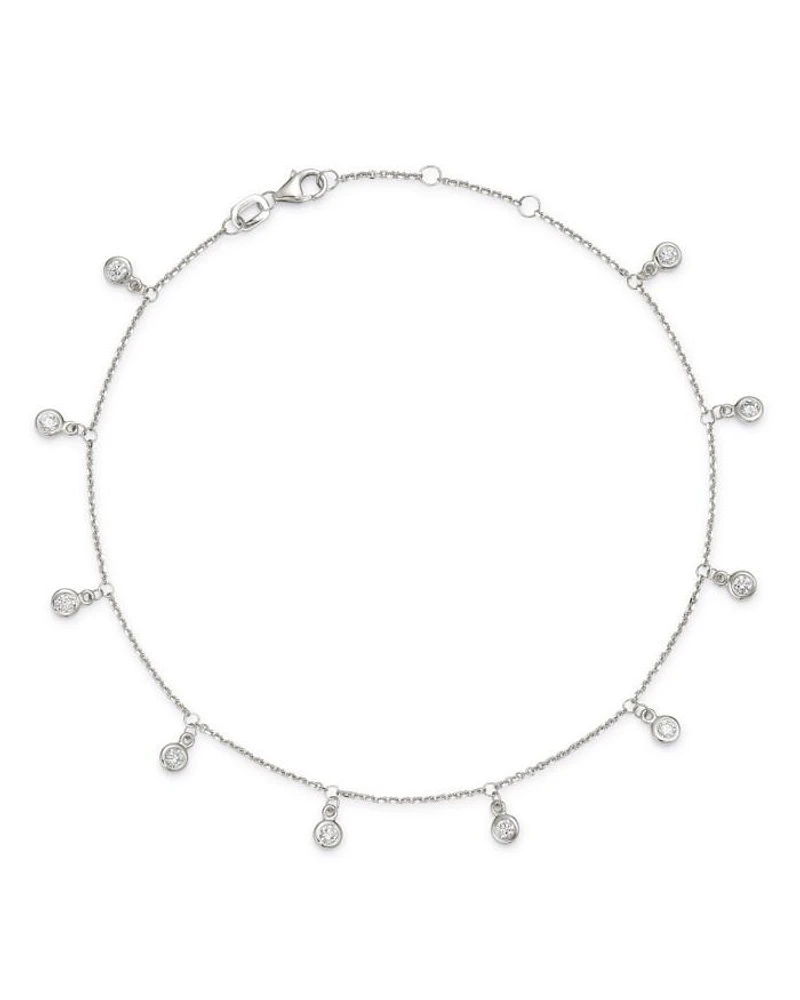 Diamond Bezel Droplet Ankle Bracelet in 14K White Gold, 0.50 tcw