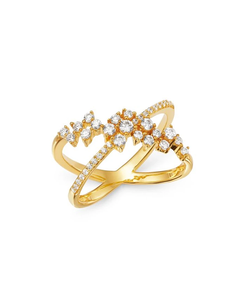 Diamond Crossover Cluster Ring in 14K Yellow Gold, 0.45 tcw