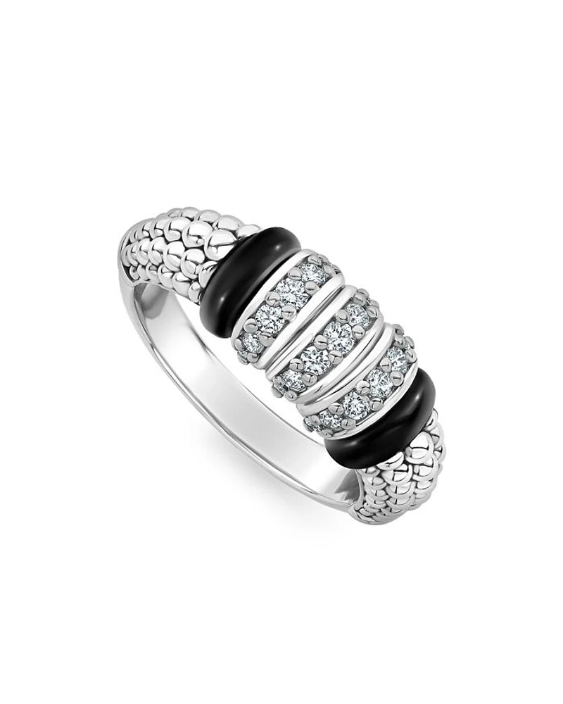 LAGOS Sterling Silver Black Caviar Diamond & Ceramic Statement Ring