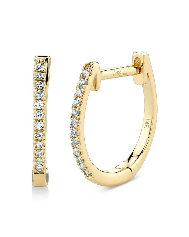 14K Yellow Gold Diamond Huggie Hoop Earrings