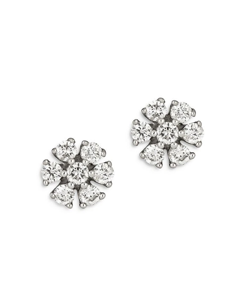 Diamond Flower Stud Earrings in 14K White Gold, 0.25 tcw