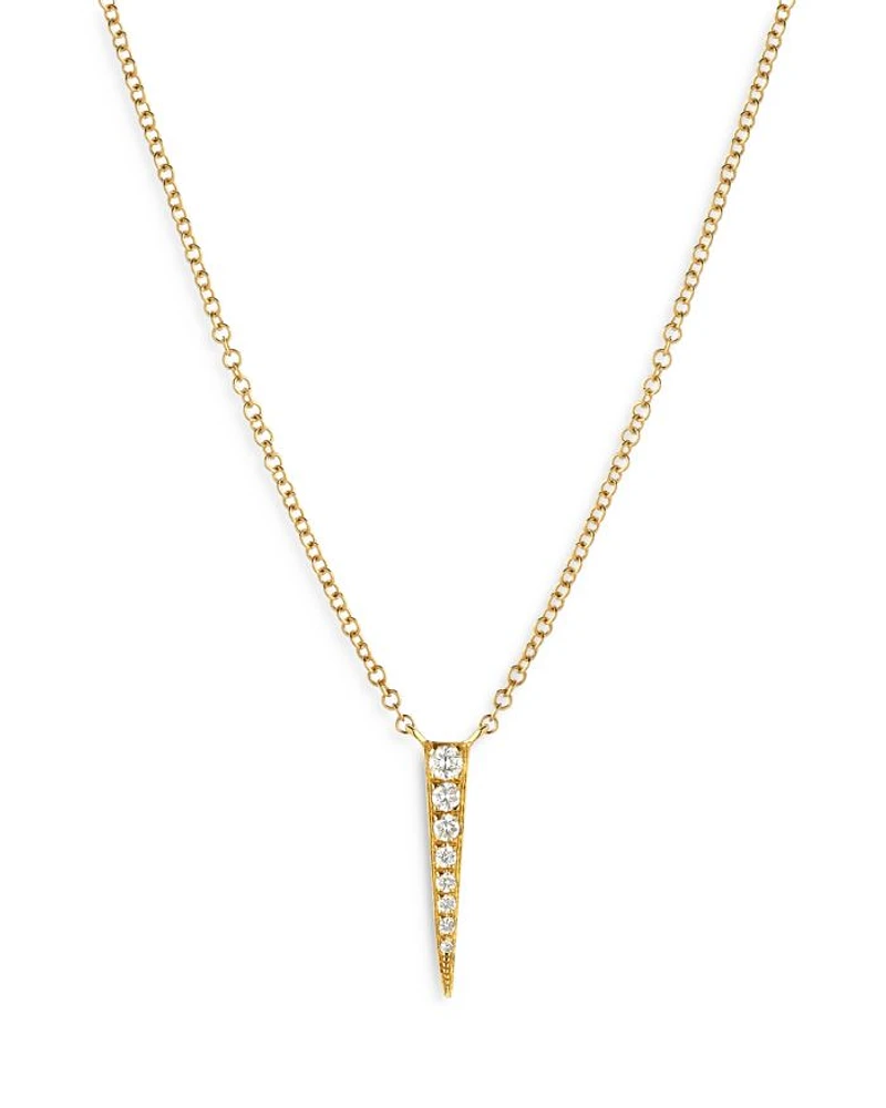 14K Yellow Gold Diamond Dagger Pendant Necklace, 18"