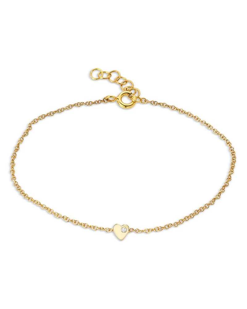 14K Yellow Gold Diamond Tiny Heart Chain Link Bracelet