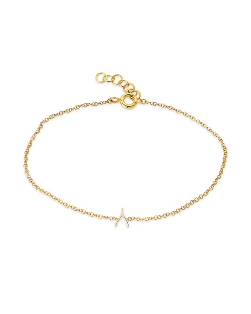 14K Yellow Gold Tiny Wishbone Chain Link Bracelet