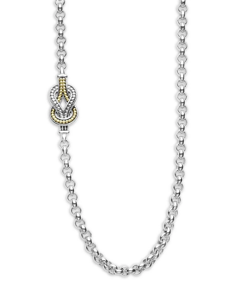 18K Yellow Gold & Sterling Silver Newport Knot Station Necklace, 34"
