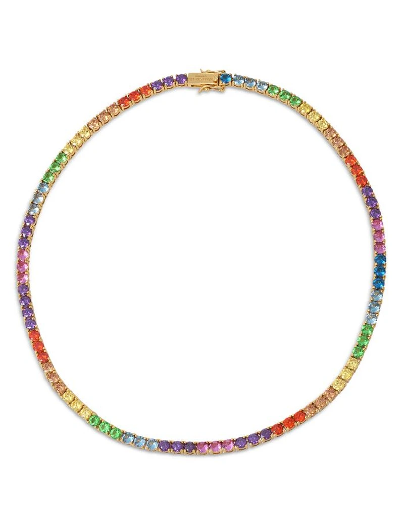 Rainbow Crystal Tennis Necklace, 16"