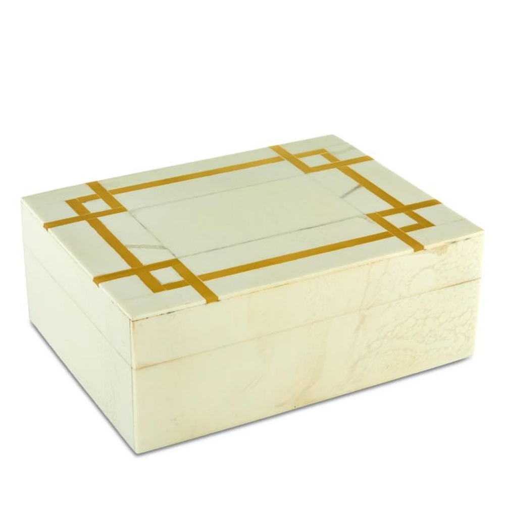 Natural White Art Deco Resin Bone Box, Small