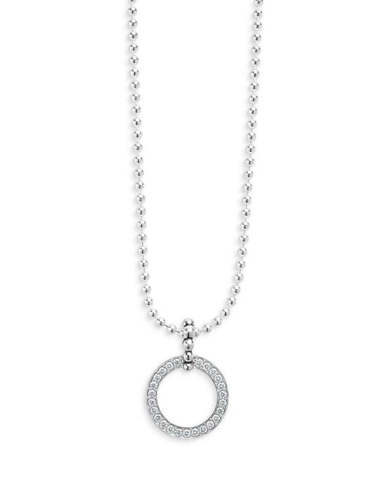 Sterling Silver Caviar Spark Diamond Circle Bead Chain Pendant Necklace, 16-18"