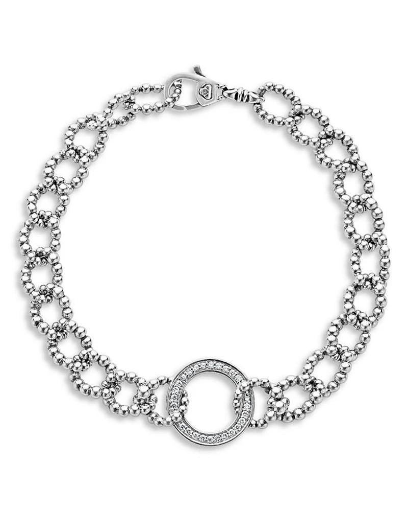Sterling Silver Caviar Spark Diamond Circle Bead Open Link Bracelet