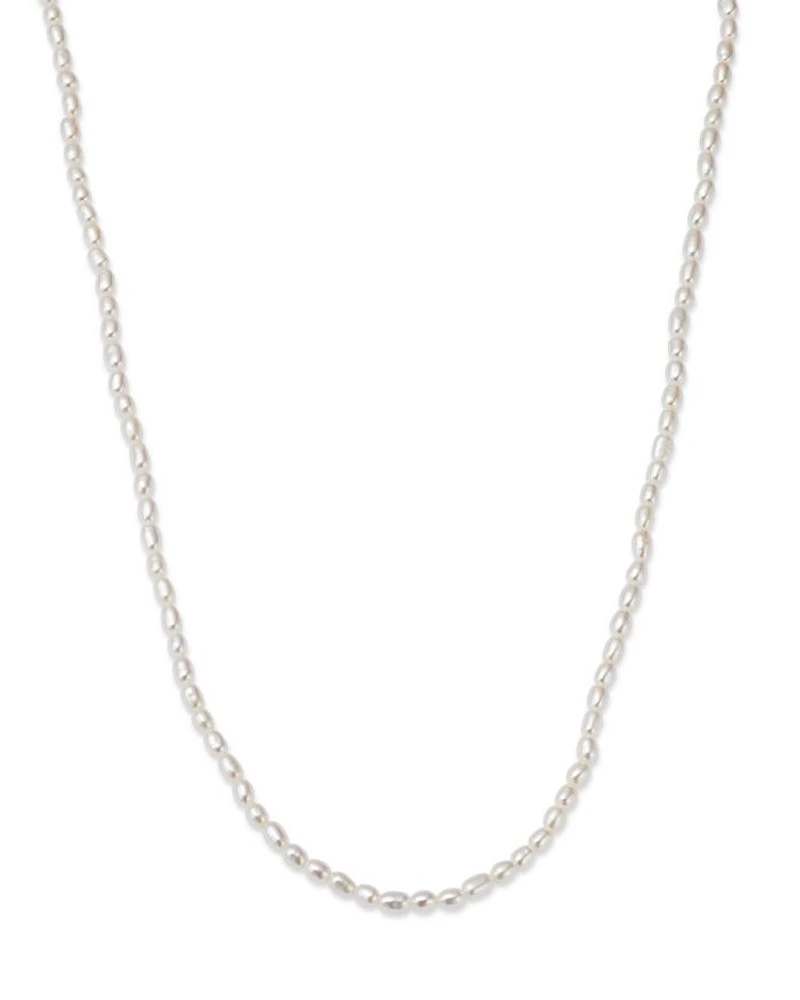 14K Yellow Gold White Pearl Cultured Pearl Beaded Necklace, 14-16"