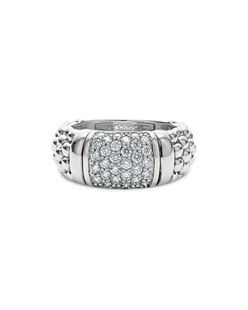 Sterling Silver Pavé Diamond Caviar Ring