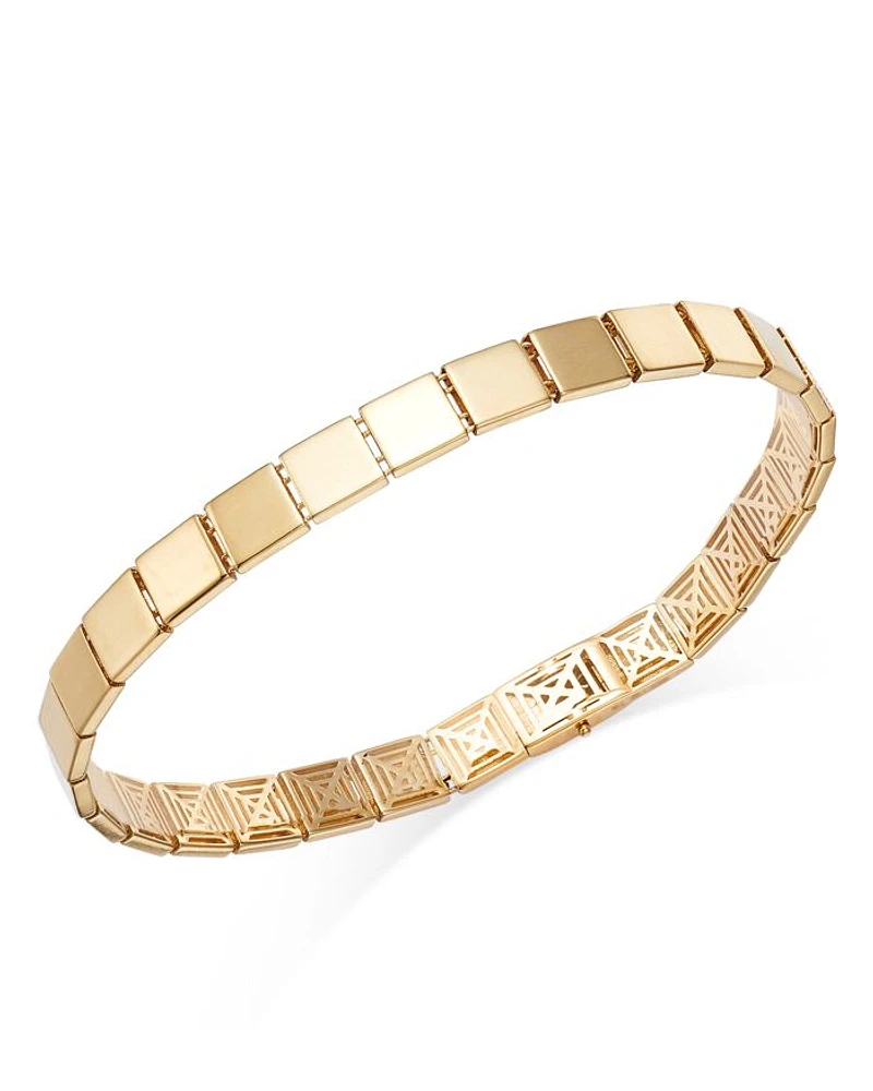 14K Yellow Gold Etched Square Link Bracelet