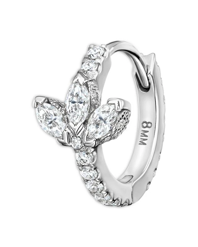 18K White Gold Lotus Eternity Small Single Hoop Earring