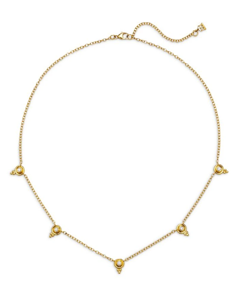 18K Yellow Gold CL White Diamond Station Collar Necklace, 16-18"