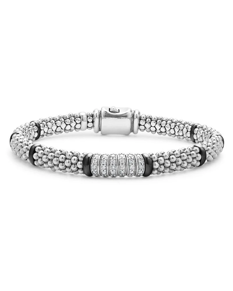 LAGOS Sterling Silver Black Caviar Diamond & Ceramic Bead Bracelet