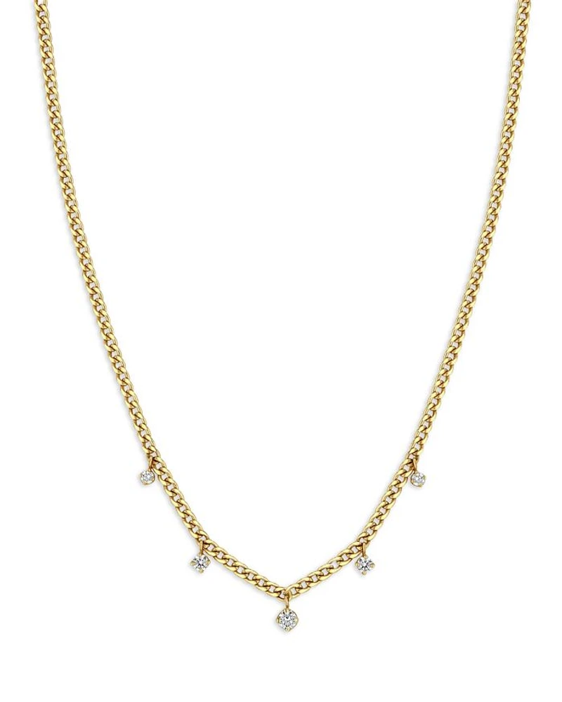 14K Yellow Gold Prong Diamonds Diamond Dangle Necklace, 14-16"