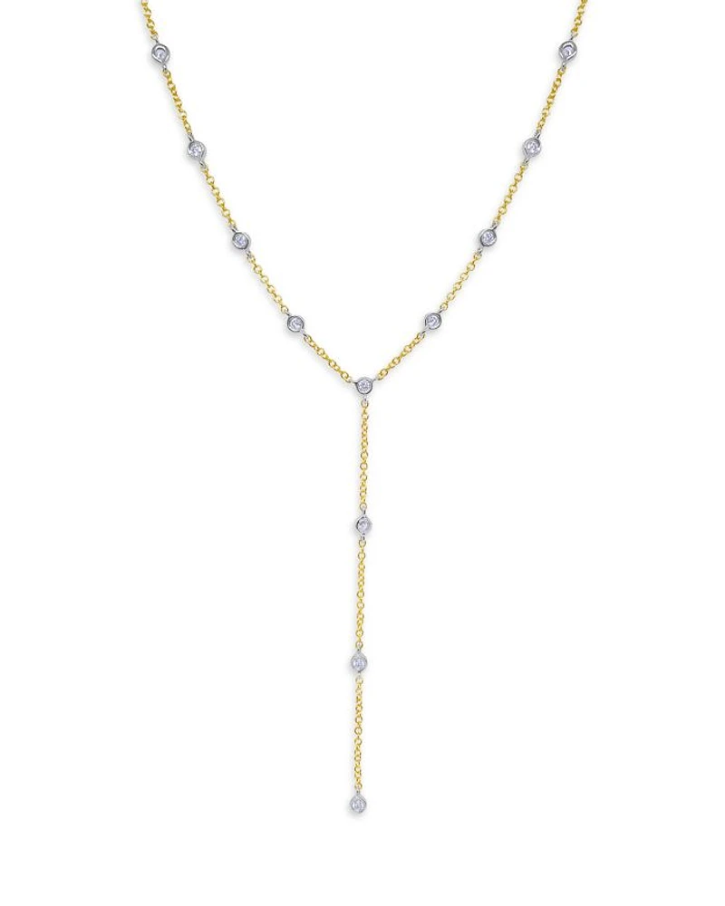 14K White & Yellow Gold Diamond Bezel Lariat Necklace, 18"