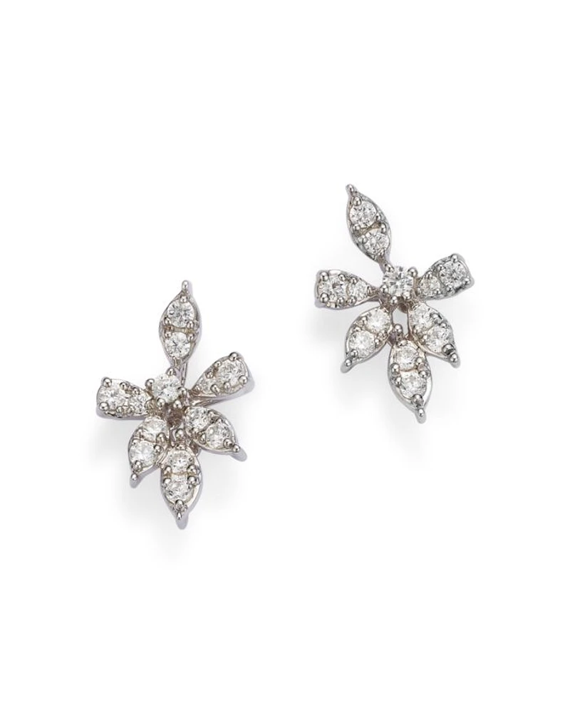 Diamond Starburst Stud Earrings in 14K White Gold, 0.50 tcw