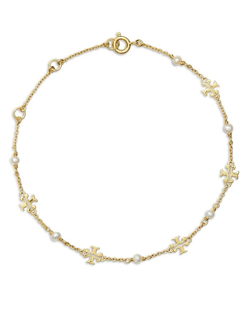 Kira Logo & Cultured Freshwater Pearl Link Bracelet in 18K Gold Plated