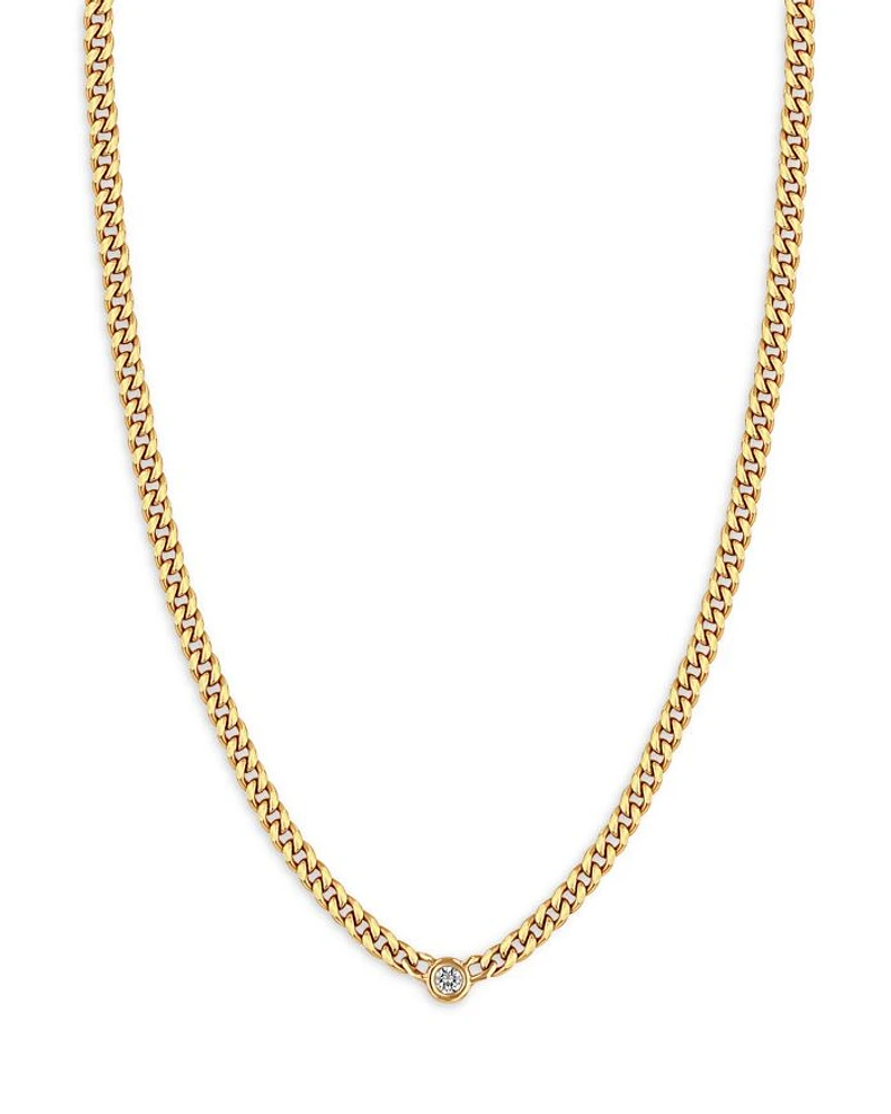 14k Yellow Gold Floating Diamond Small Curb Chain Necklace, 16"
