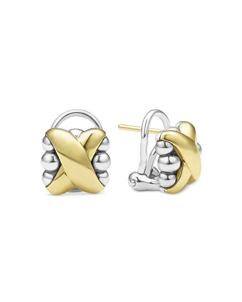 18K Yellow Gold & Sterling Silver Embrace X Dome Caviar Bead Omega Earrings