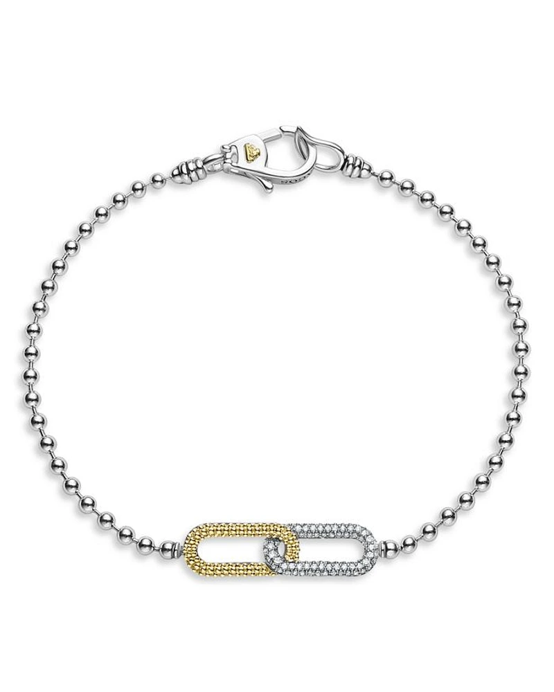 LAGOS 18K Yellow Gold & Sterling Silver Caviar Lux-Clip Diamond Bead Link Bracelet - Exclusive